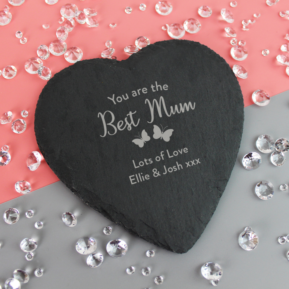 Best Mum Personalised Heart Shaped Slate Coaster
