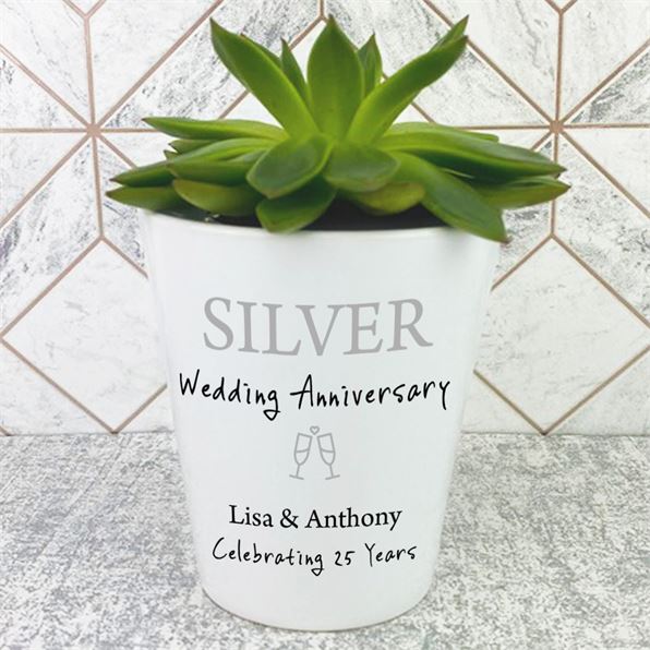 Personalised Silver Wedding Anniversary Plant Pot
