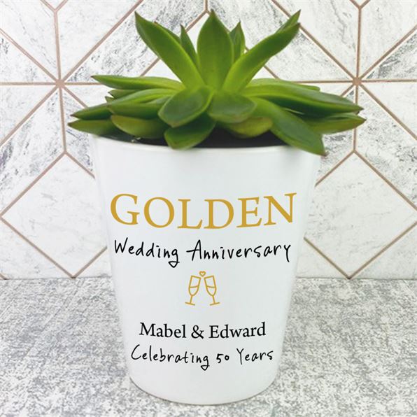 Personalised Golden Wedding Anniversary Plant Pot