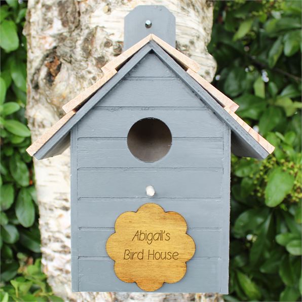 Personalised Wooden Bird House Beach Hut Style Grey