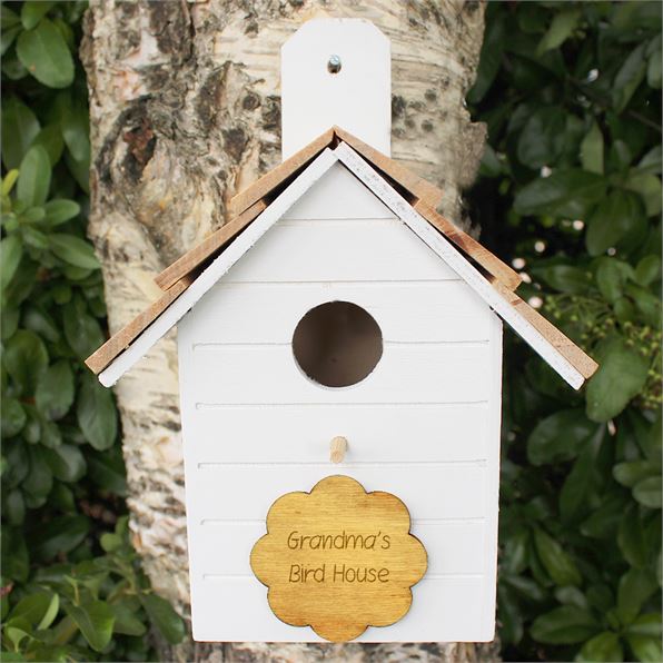 Personalised Wooden Bird House Beach Hut Style White