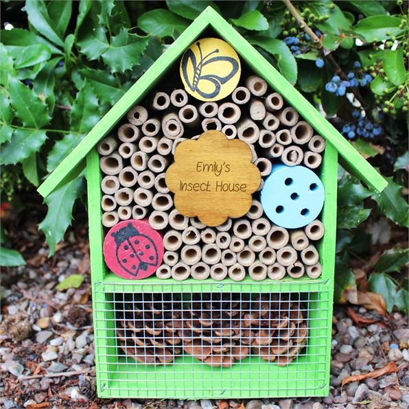 Wooden Insect Hotel Butterfly and Ladybird Green
