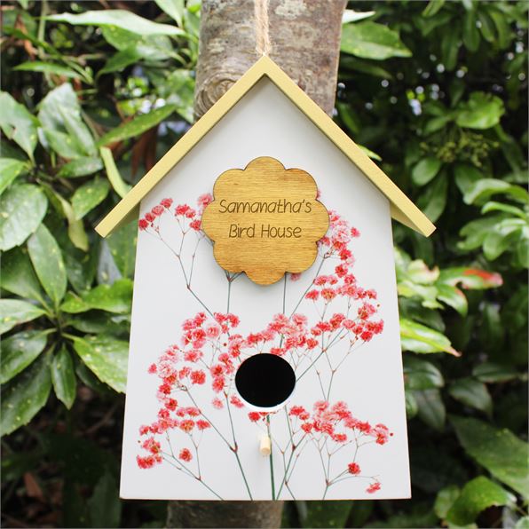 Personalised Wooden Bird House - Yellow Floral