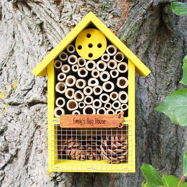 Personalised Wooden Bee & Insect Hotel Yellow