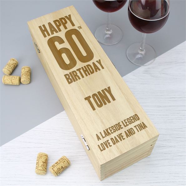 60th Birthday Personalised Wooden Wine Box
