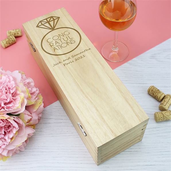 Congratulations Engagement/Wedding Wooden Wine Box