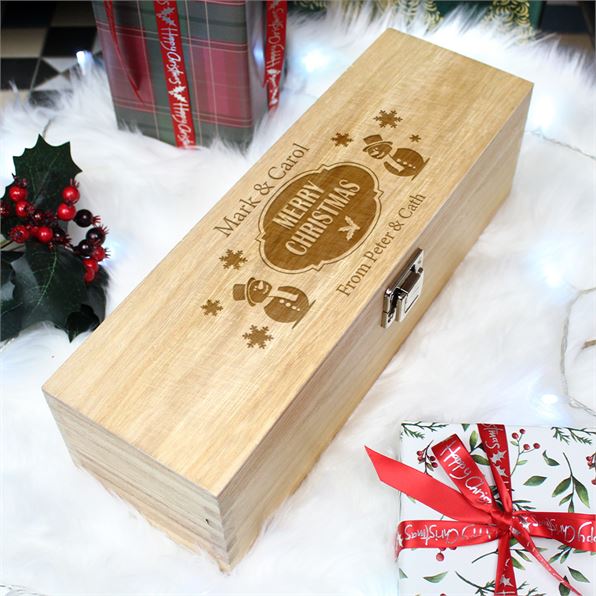 Merry Christmas Wine Box - Snowman Design