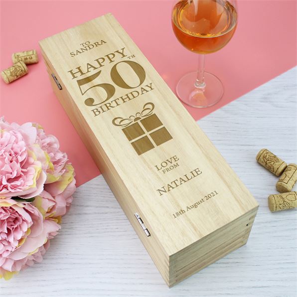 Wooden Wine Box - Happy 50th Present Design