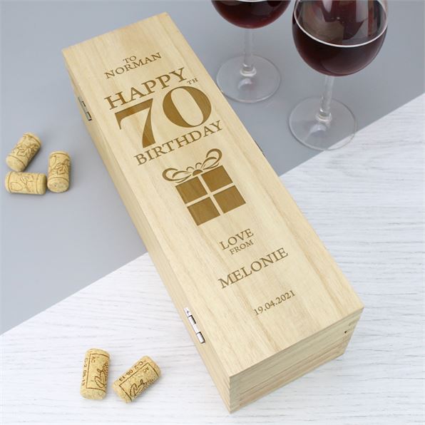 Wooden Wine Box - Happy 70th Present Design