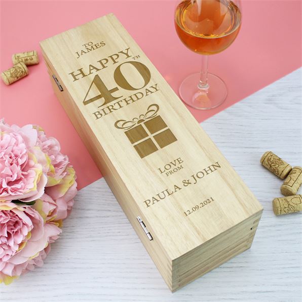 Wooden Wine Box - Happy 40th Present Design