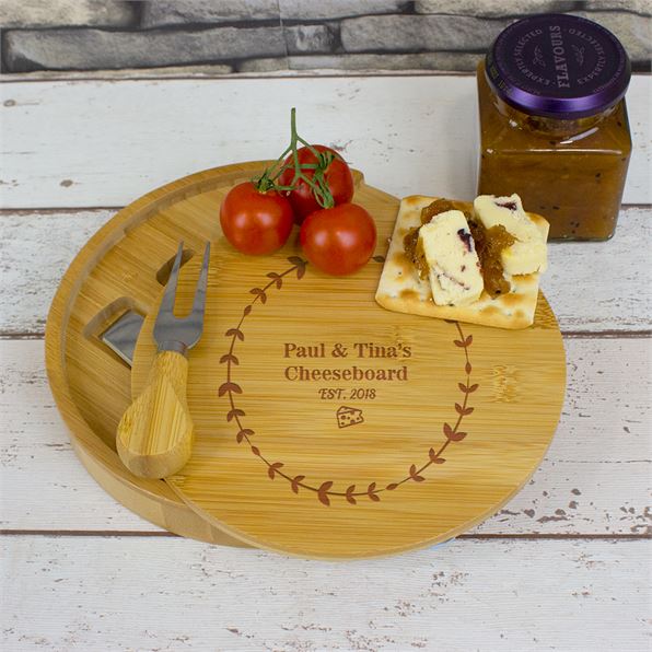 Personalised Round Cheese Board with Tools