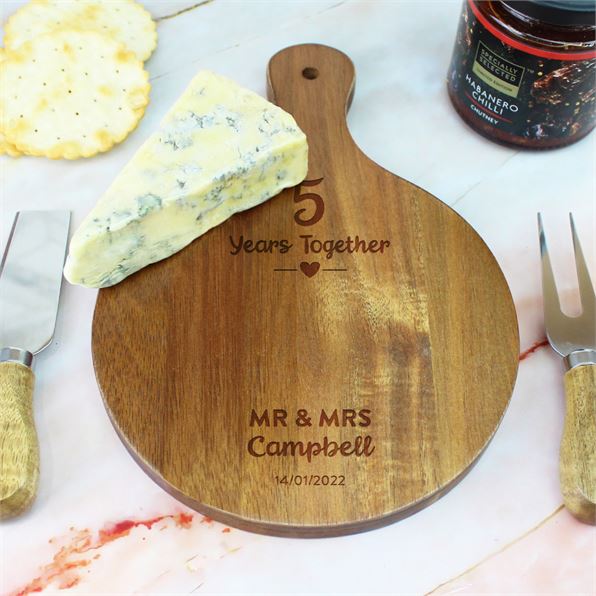 Personalised Anniversary Wooden Cheese Board Gift Set