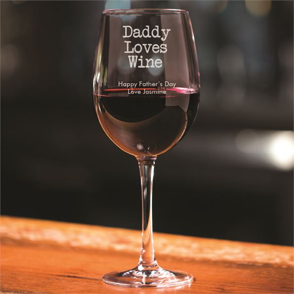 Daddy Loves Wine Personalised Wine Glass