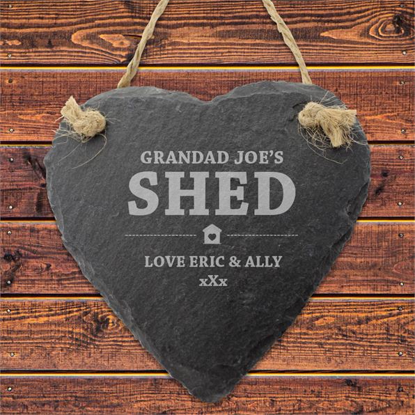 Grandad's Shed Personalised Slate Hanging Heart