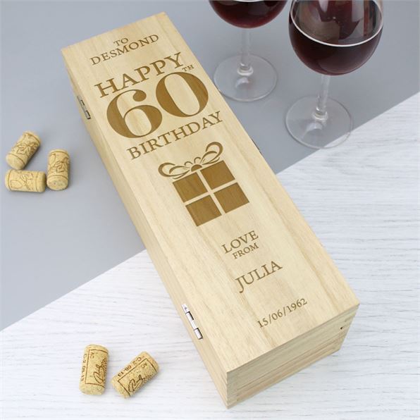 Wooden Wine Box - Happy 60th Present Design