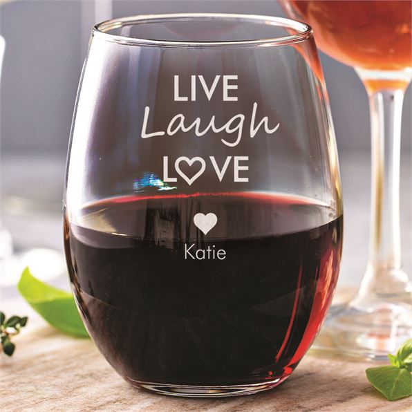 Personalised Stemless Wine Glass - Live Laugh Love