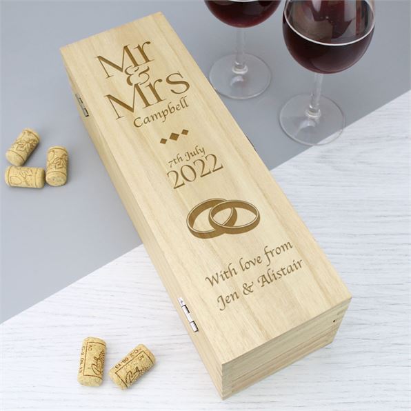 Personalised Wedding Wine Box Mr & Mrs Design