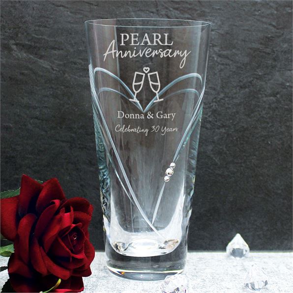 Personalised Swarovski Diamante Pearl Anniversary Glass Vase