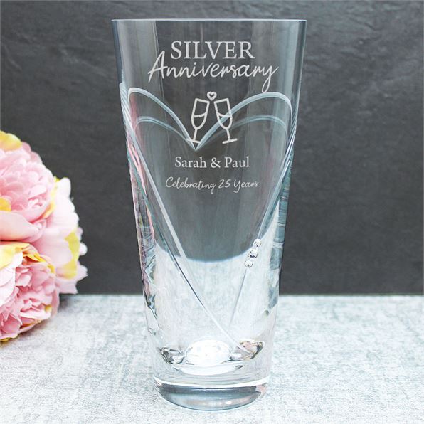 Personalised Swarovski Diamante Silver Anniversary Glass Vase