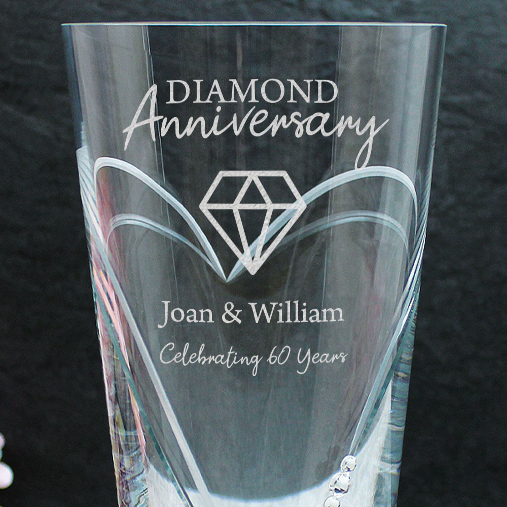 DIAMANTE Swarovski 60th Birthday or Anniversary Wine Glasses Pair of Crystal  Wine Glasses With Hand Etched 60 With Swarovski Crystals 