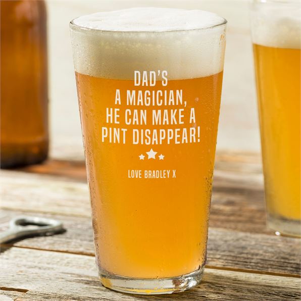 Dad Novelty Pint Glass Personalised - Magician Design
