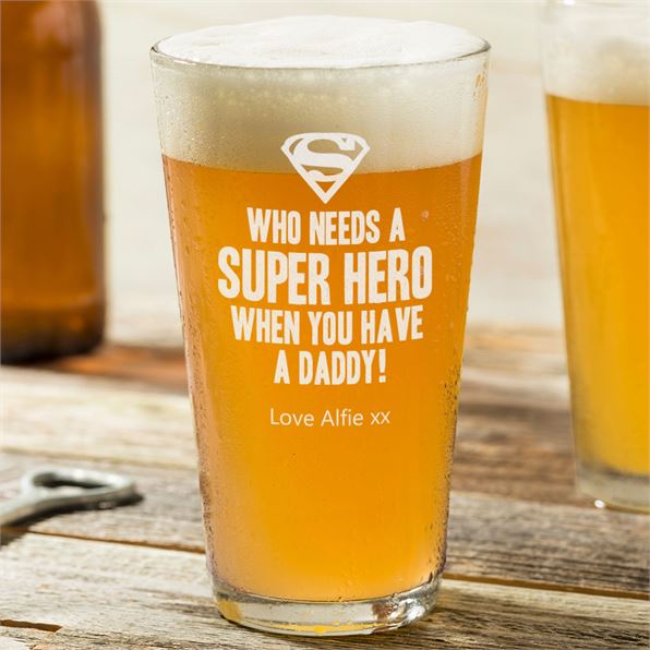 Personalised Pint Glass - Dad, You're a Superhero