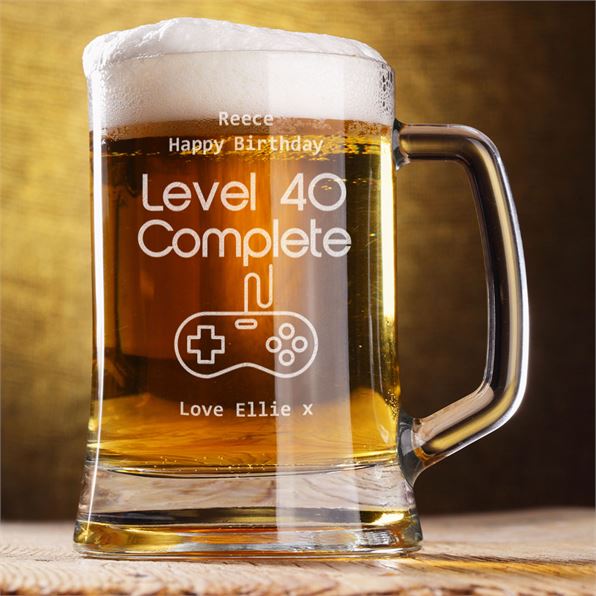 Personalised 40th Birthday 1pt Plain Glass Tankard - Gamer Design