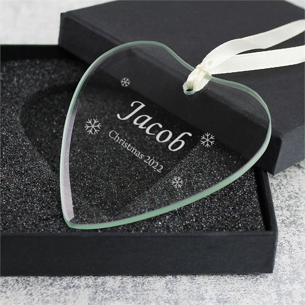 Personalised Name Glass Heart Christmas Decoration