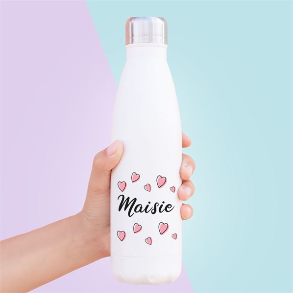 Personalised Hearts & Name White Drinks Bottle